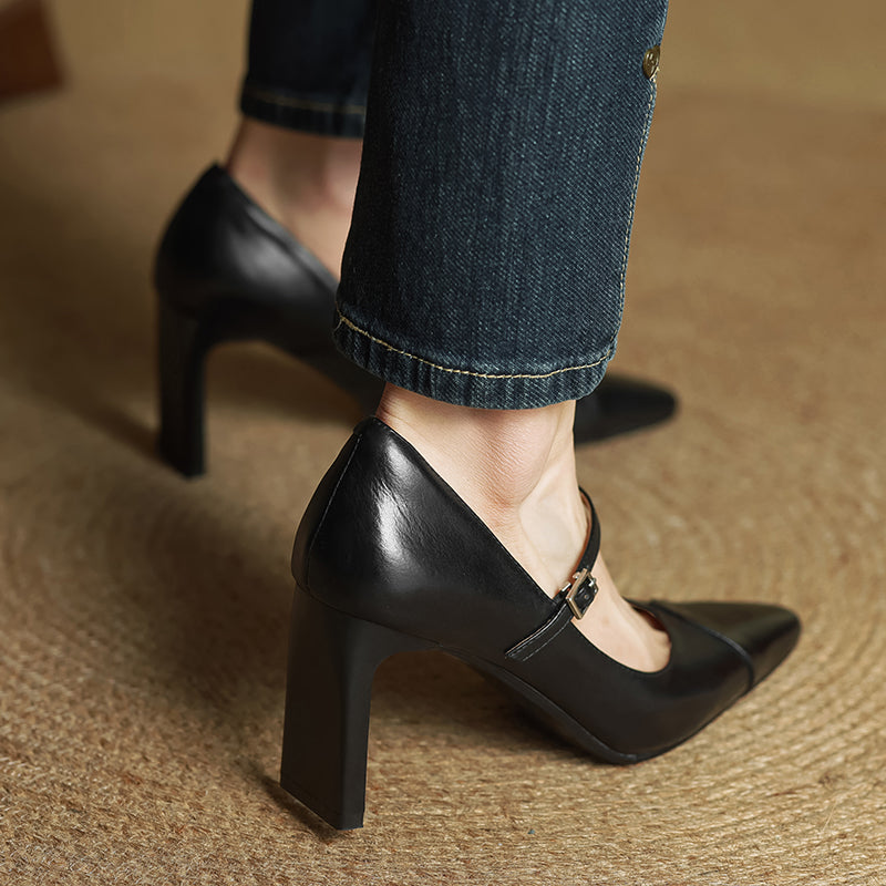 Emily Genuine Leather Heels - Lunavitae