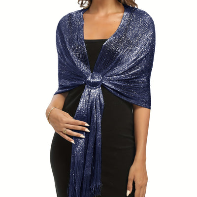 Sparkling Metallic Shawl – Tassel Wrap with Buckle - Lunavitae