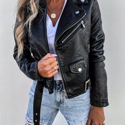 Faux Leather Biker Jacket – Short Zip-Up - Lunavitae