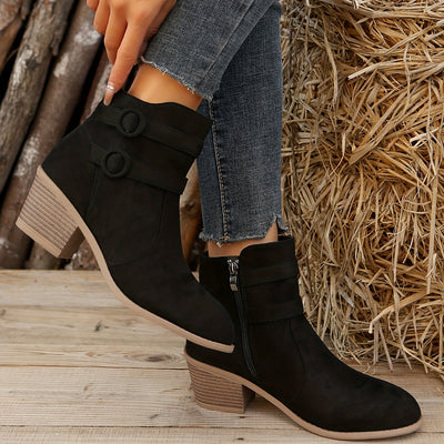 Women’s Solid Pointed-Toe Block Heel Boots – Zipper Closure - Lunavitae
