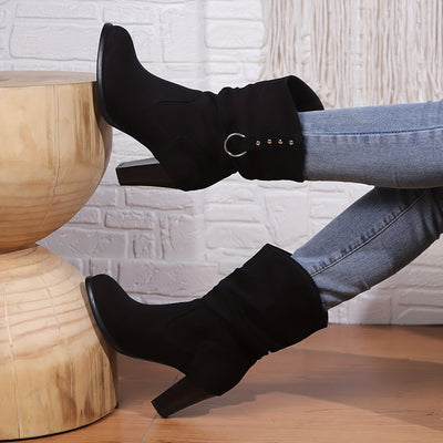 Women’s Retro Western Boots – Chunky Heel, Slip-On Style - Lunavitae