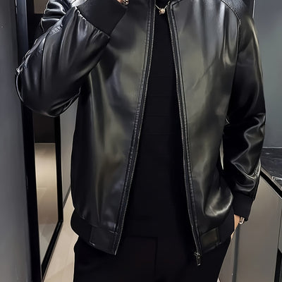 Men’s Black PU Leather Jacket – Stylish Loose Fit, Machine Washable - Lunavitae