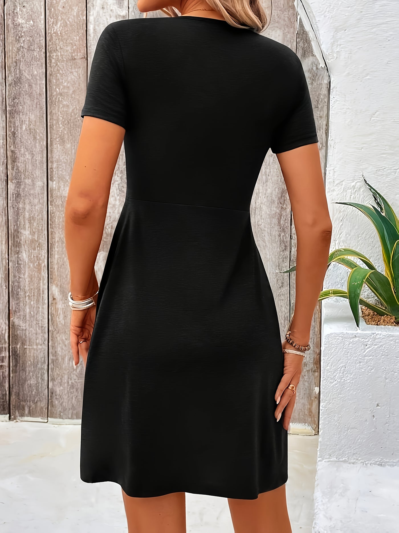 V-Neck Twist Front Dress – A-Line, Short Sleeve - Lunavitae