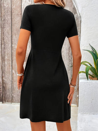 V-Neck Twist Front Dress – A-Line, Short Sleeve - Lunavitae