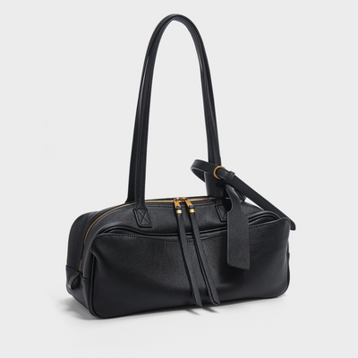 Top-Layer Leather Bowling Shoulder Bag