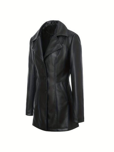 Slim-Fit Faux Leather Jacket – Mid-Length A-Line - Lunavitae