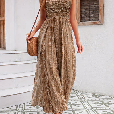 Off-Shoulder Paisley Jumpsuit – Flowy Summer Style - Lunavitae