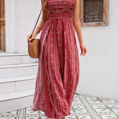Off-Shoulder Paisley Jumpsuit – Flowy Summer Style - Lunavitae