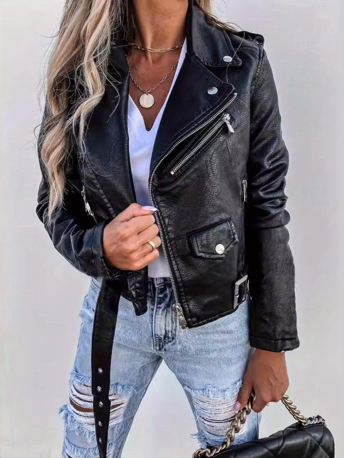 Faux Leather Biker Jacket – Short Zip-Up - Lunavitae