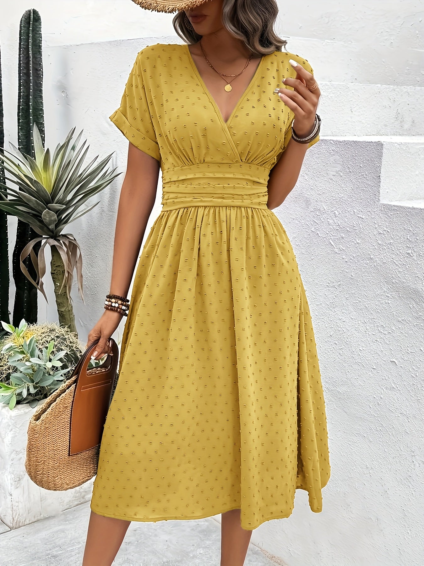 Burgundy Midi Dress – V-Neck, Sleeveless, Flared Fit - Lunavitae