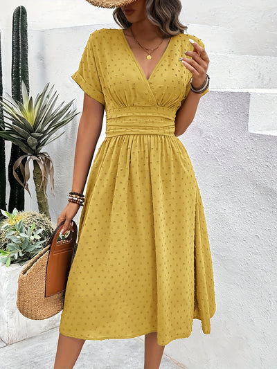 Burgundy Midi Dress – V-Neck, Sleeveless, Flared Fit - Lunavitae