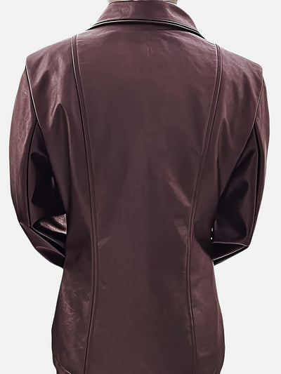 Black Faux Leather Jacket – Glossy Chic All-Season - Lunavitae