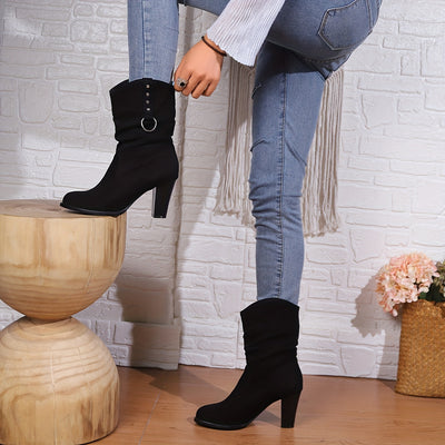 Women’s Retro Western Boots – Chunky Heel, Slip-On Style - Lunavitae