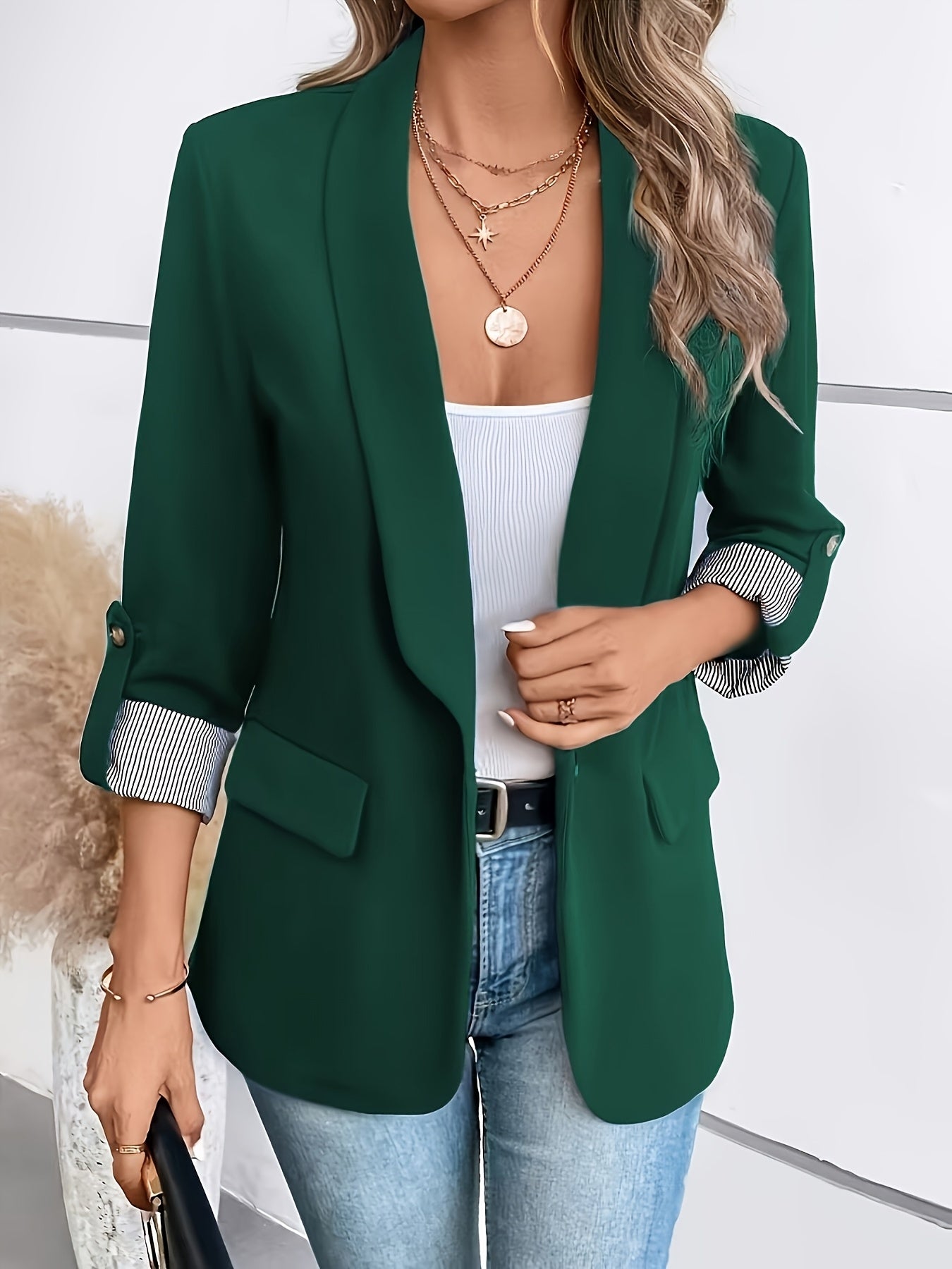 Light Blue Blazer – Double-Breasted, 3/4 Sleeve - Lunavitae