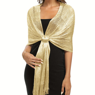 Sparkling Metallic Shawl – Tassel Wrap with Buckle - Lunavitae