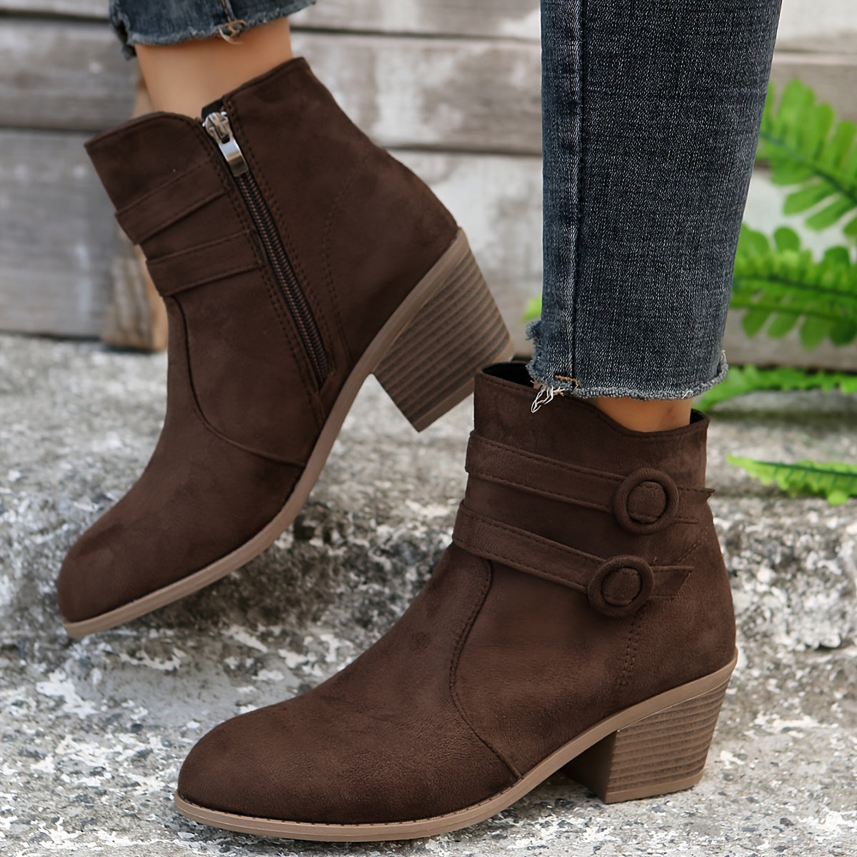 Women’s Solid Pointed-Toe Block Heel Boots – Zipper Closure - Lunavitae