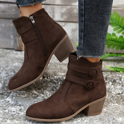 Women’s Solid Pointed-Toe Block Heel Boots – Zipper Closure - Lunavitae