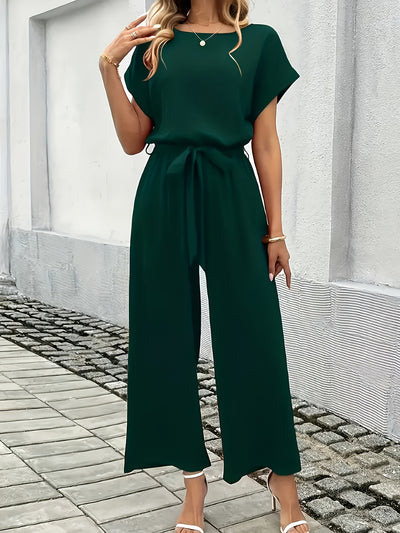 Summer Jumpsuit – Short Sleeve, Wide-Leg Fit - Lunavitae