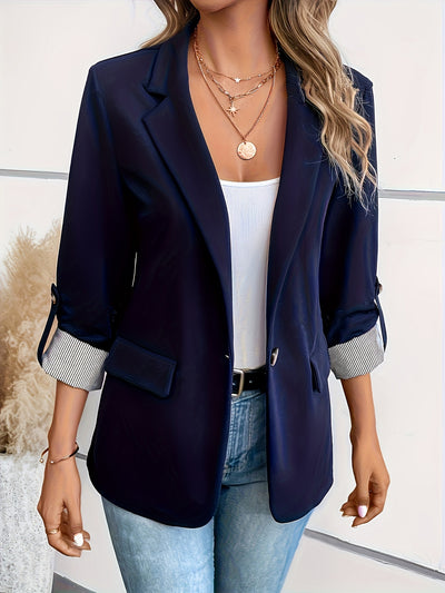 Light Blue Blazer – Double-Breasted, 3/4 Sleeve - Lunavitae