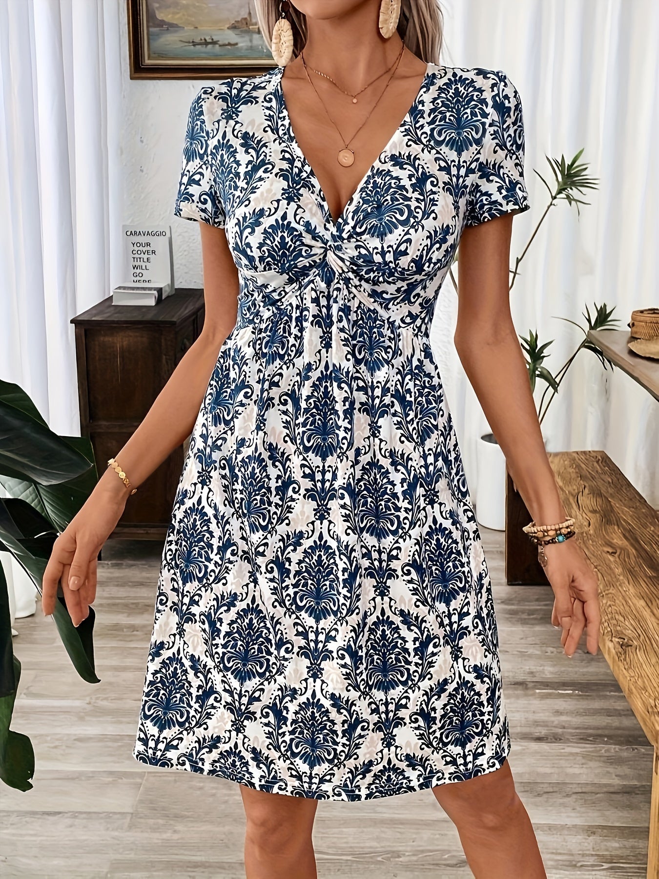 Leopard Print Midi Dress – Twist Front, V-Neck - Lunavitae