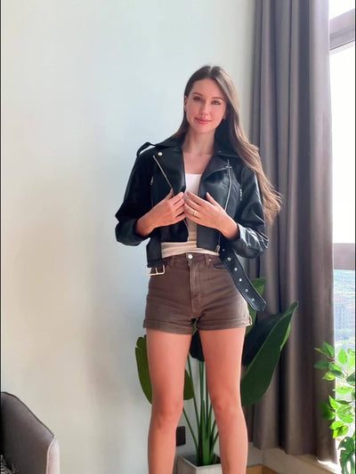 Black Faux Leather Jacket – Belted Streetwear - Lunavitae