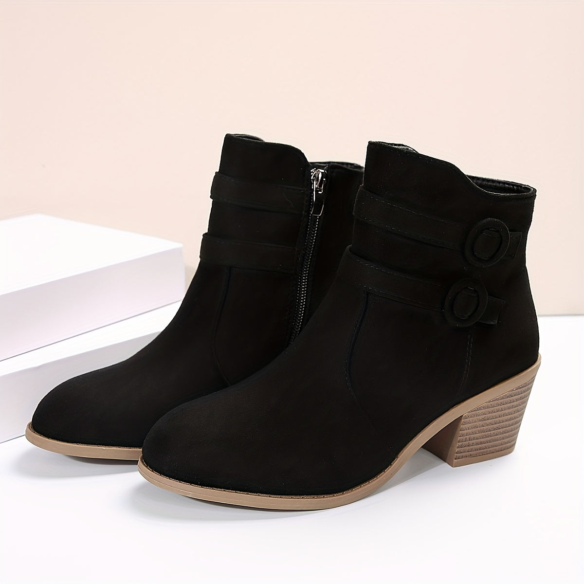 Women’s Solid Pointed-Toe Block Heel Boots – Zipper Closure - Lunavitae