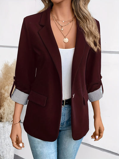 Blazer with Striped Cuffs – Single Button, Long Sleeve - Lunavitae
