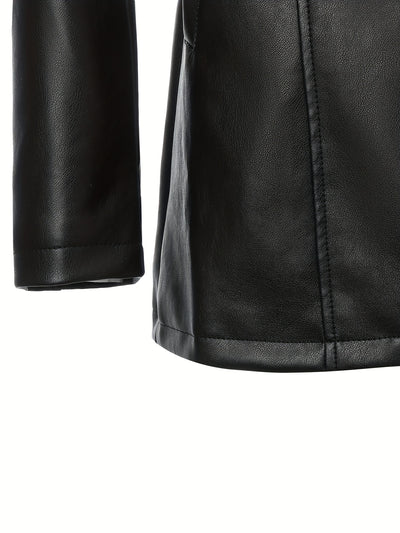 Slim-Fit Faux Leather Jacket – Mid-Length A-Line - Lunavitae