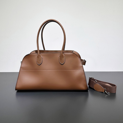Wide-Base Structured Soft Leather Tote Bag