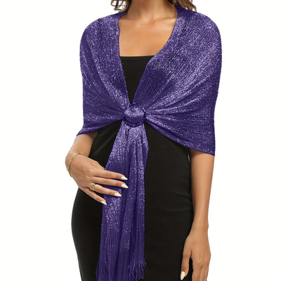 Sparkling Metallic Shawl – Tassel Wrap with Buckle - Lunavitae