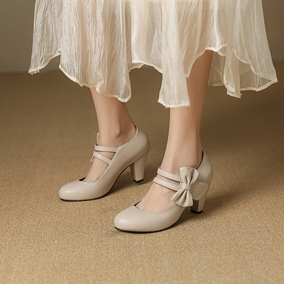 Kitten Heel Pumps – Bow Ankle Strap, Round Toe - Lunavitae