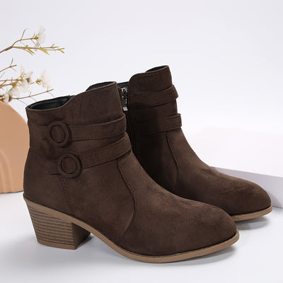 Women’s Solid Pointed-Toe Block Heel Boots – Zipper Closure - Lunavitae
