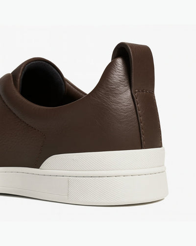 Brownish Suede Leather Laceless Sneaker
