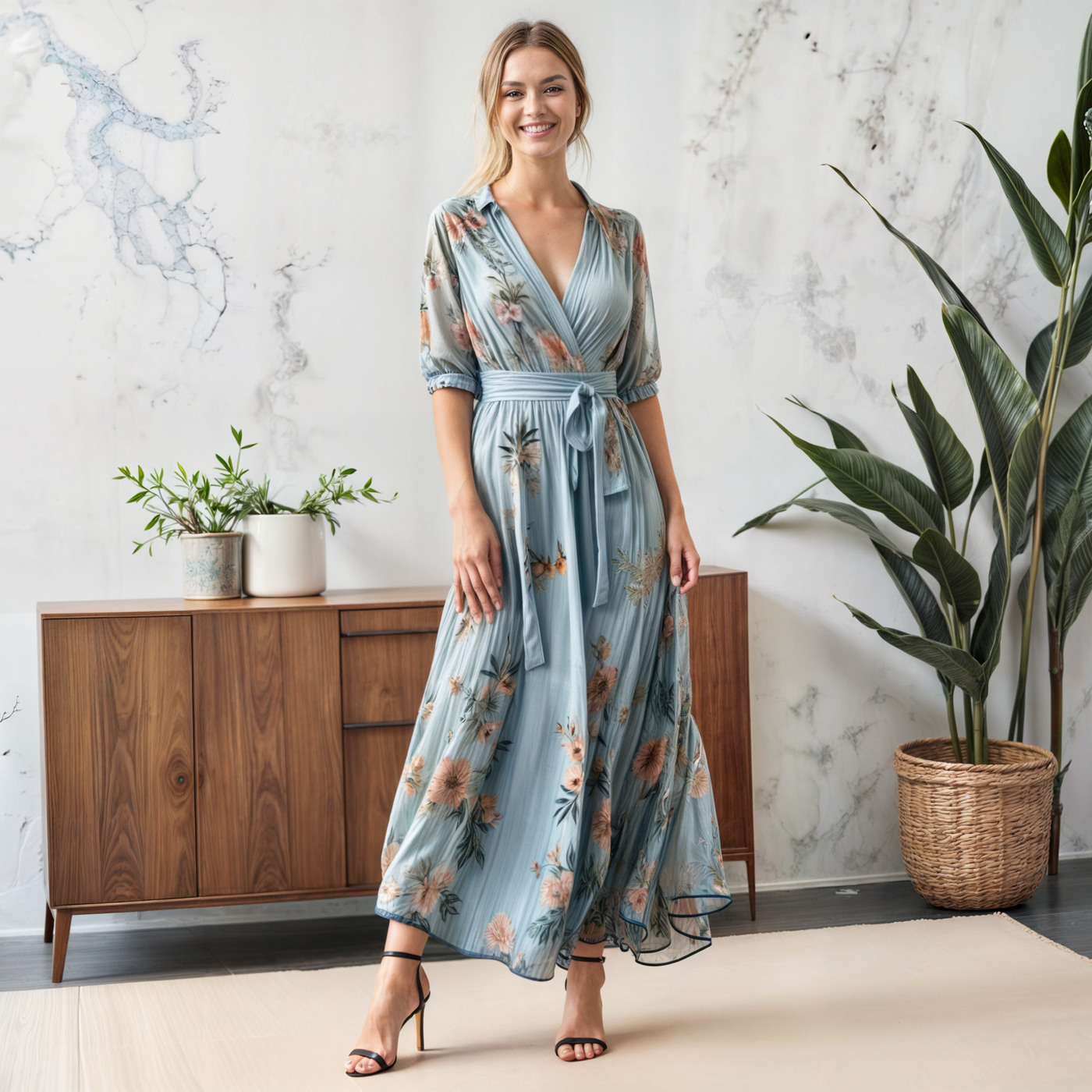 Nicola | V-Neck Midi Dress - Lunavitae