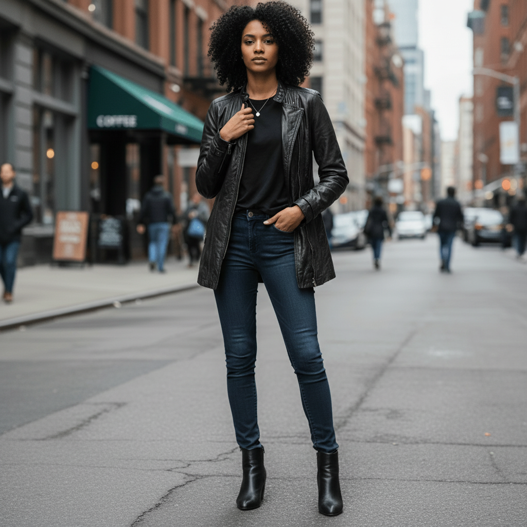 Womens Black Faux Leather Jacket – Glossy Chic All-Season Black