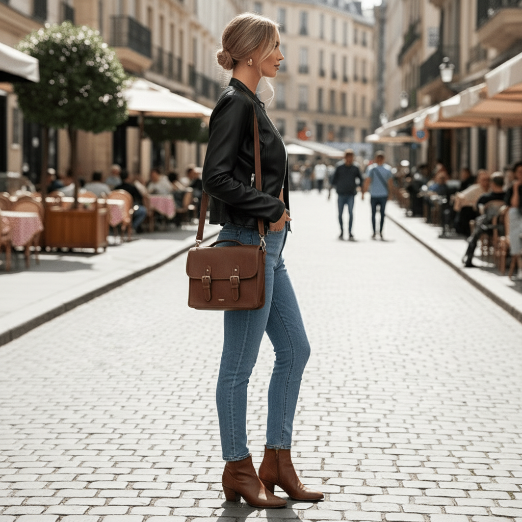 Womens Elegant Black PU Jacket – Chic Fall/Winter Style