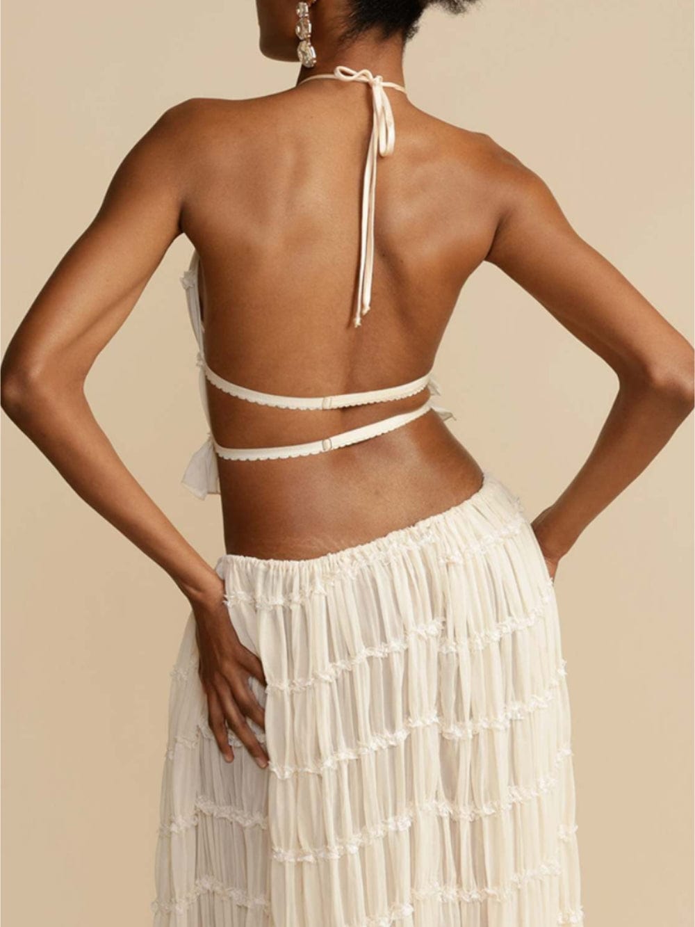 Pleated Drawstring Charm Waist Tiered Maxi Skirt - Lunavitae