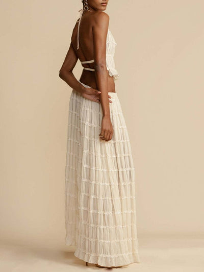 Pleated Drawstring Charm Waist Tiered Maxi Skirt - Lunavitae