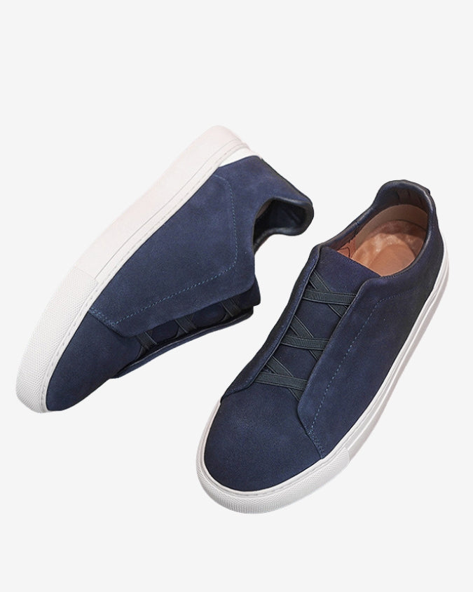 Navy Blue Suede Laceless Sneaker