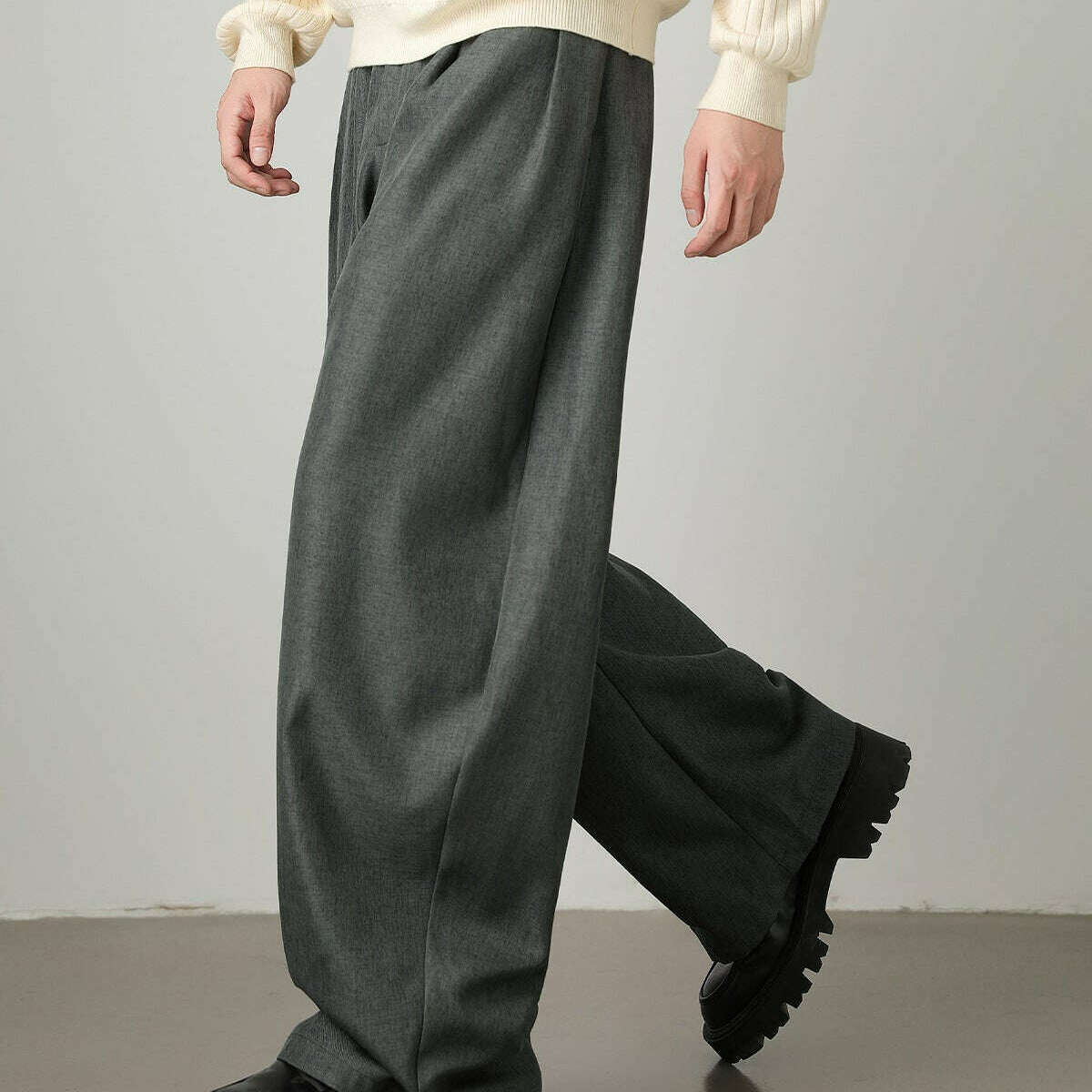 Womens Wool-Blend Wide-Leg Trousers