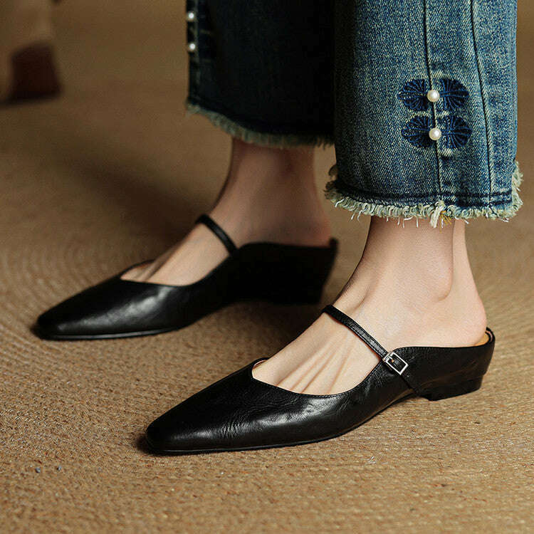 Womens Orella Genuine Leather Mules Black