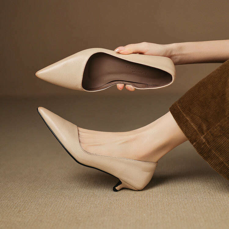 Womens Vienna Genuine Leather Heels Beige