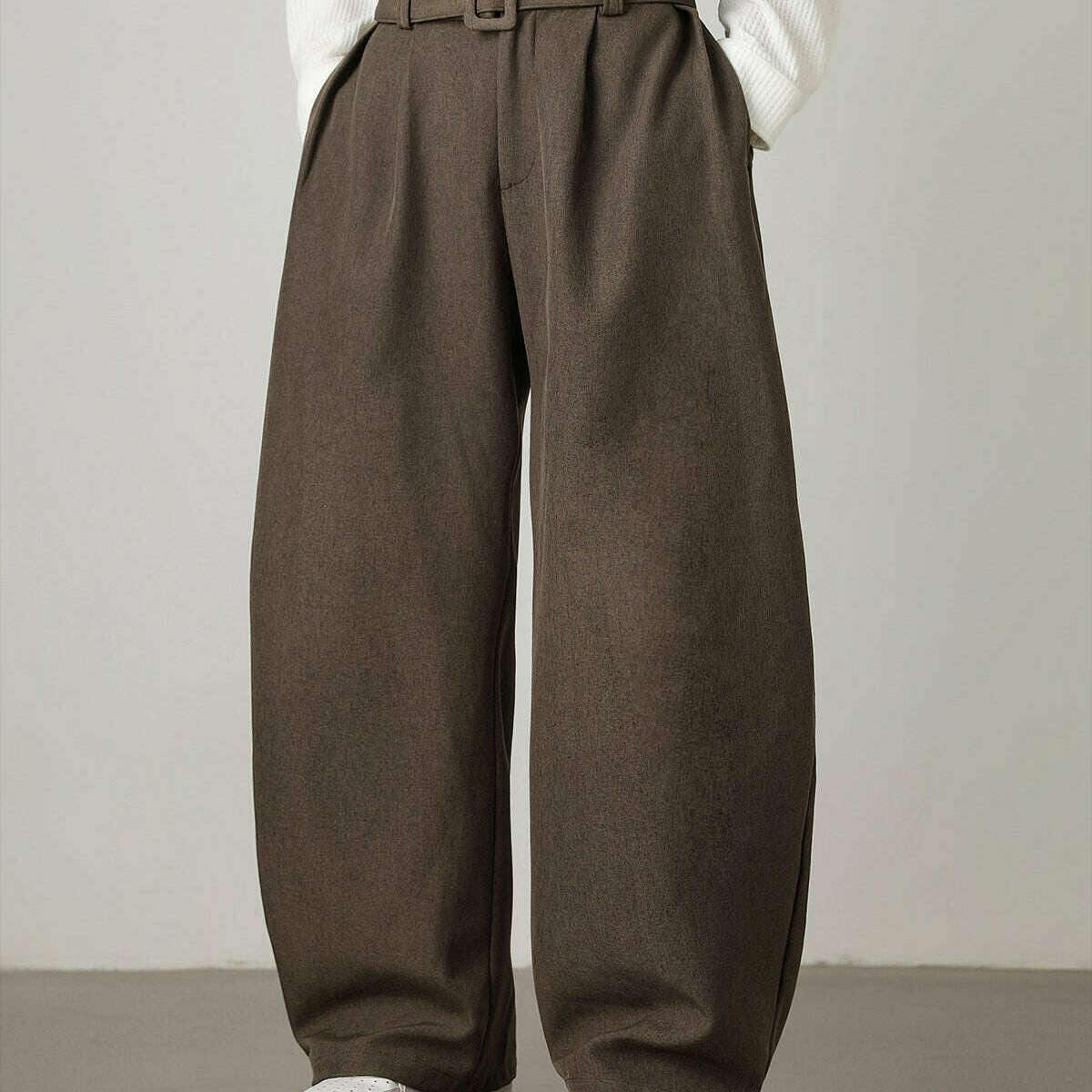 Womens Wool-Blend Wide-Leg Trousers Brown