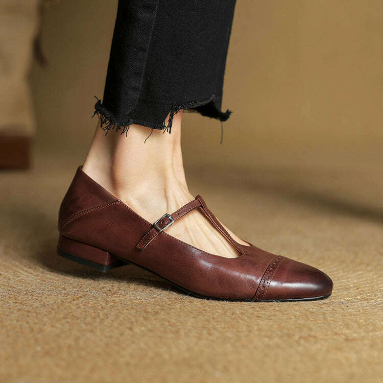 Womens Graneth Genuine Leather Flats Brown