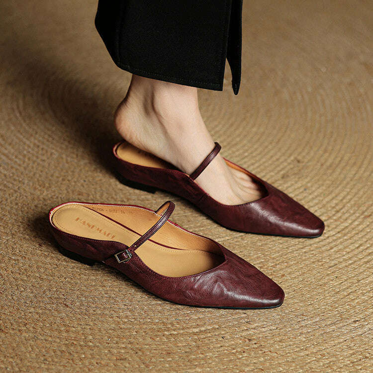 Womens Orella Genuine Leather Mules Maroon