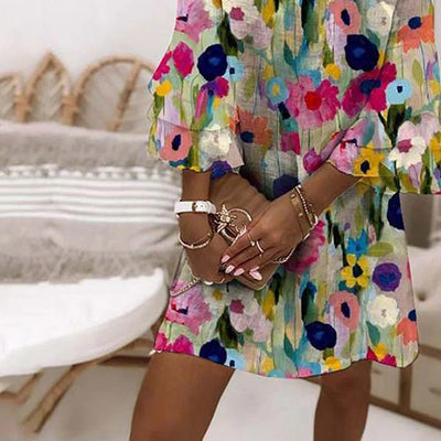 Patricia Romantic Floral Print V-Neck Mini Dress - Lunavitae