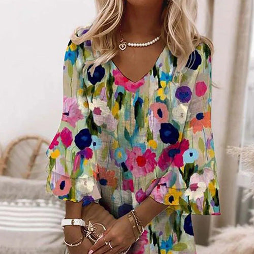 Patricia Romantic Floral Print V-Neck Mini Dress - Lunavitae