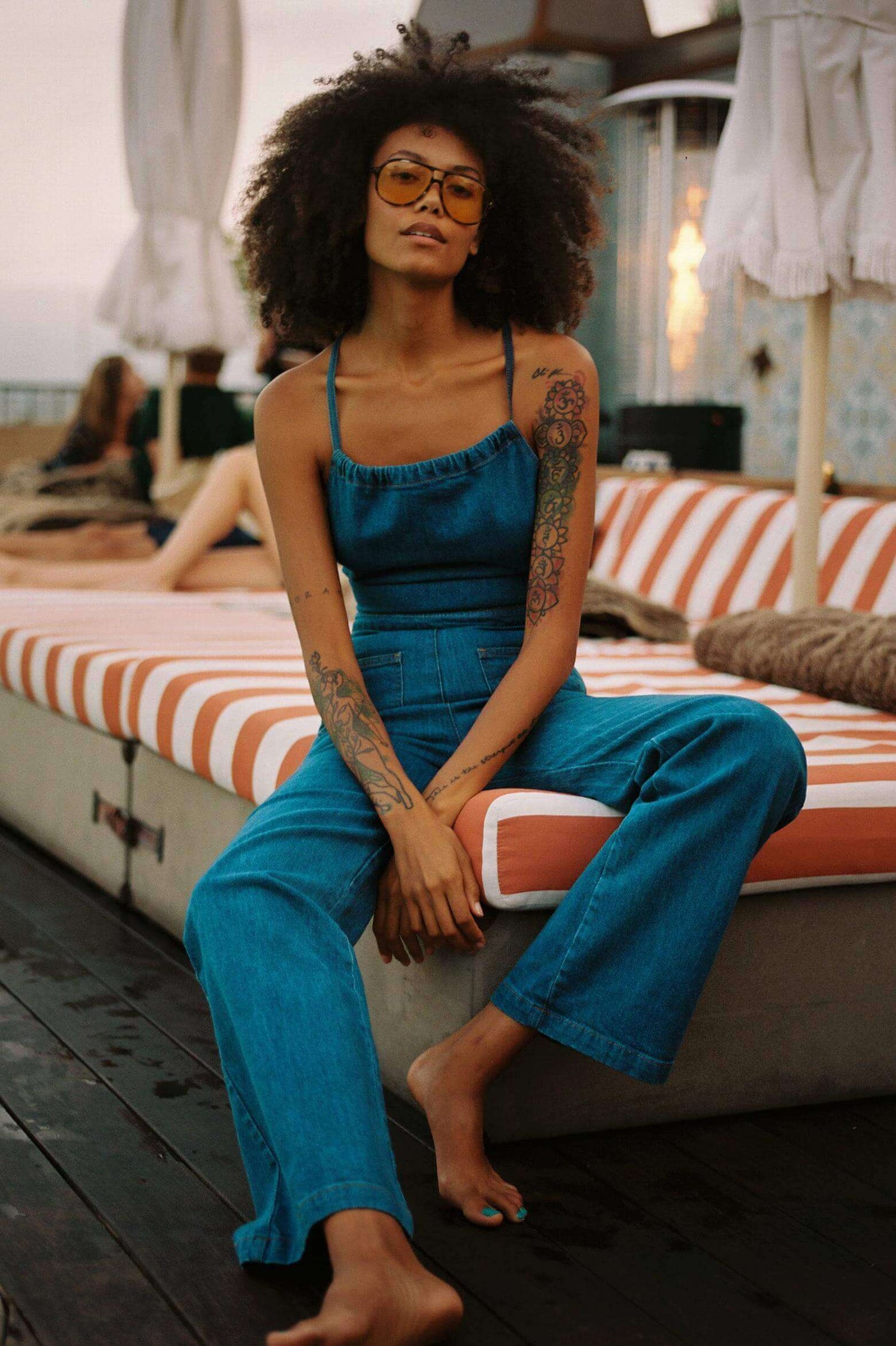 Flared Denim With Tie Back Jumpsuit - Lunavitae
