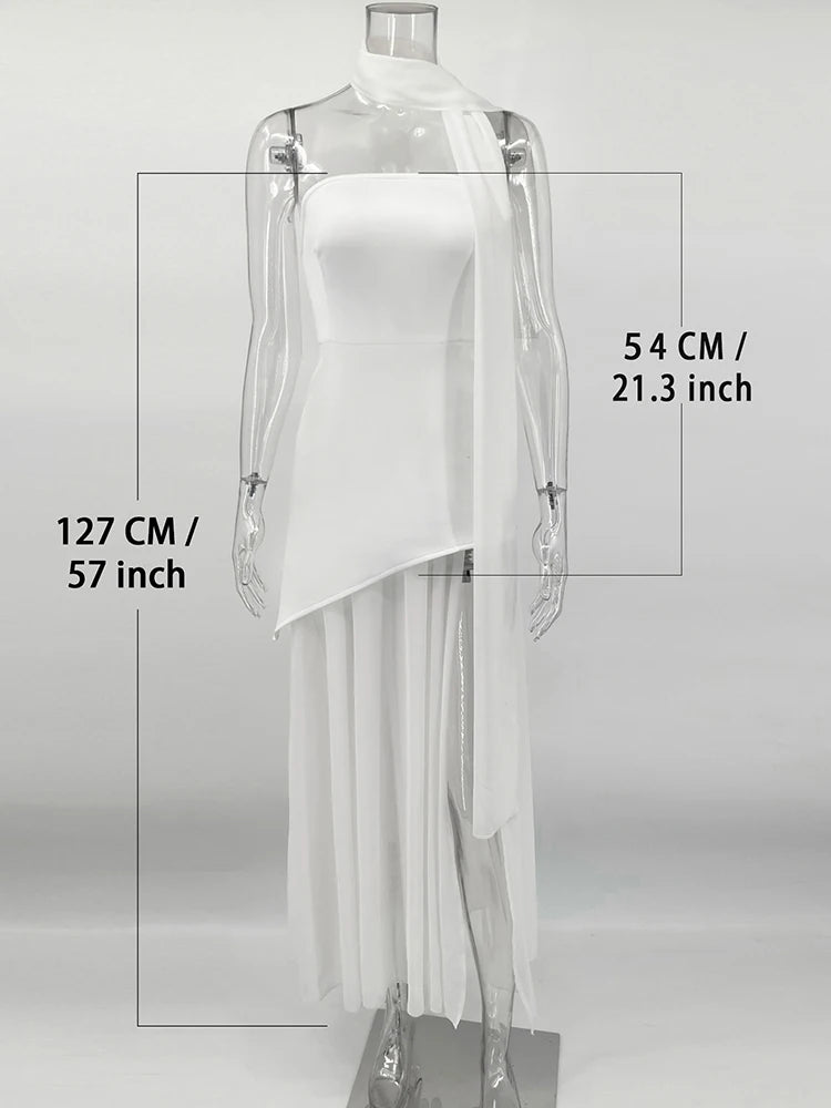 Women’s Strapless Mesh Dress – Ribbon Detail, Beach Style - Lunavitae