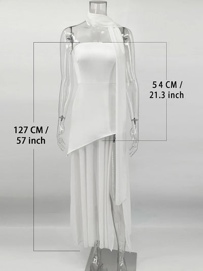 Women’s Strapless Mesh Dress – Ribbon Detail, Beach Style - Lunavitae